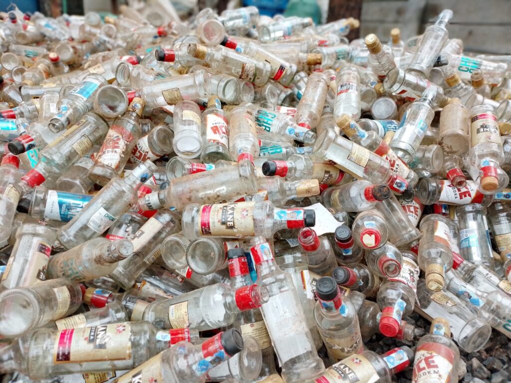 recycle glass bottles with sparks and walk